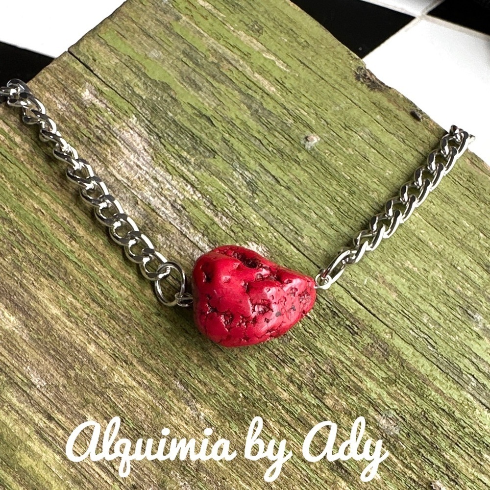 RED TURQUOISE PENDANT CHOKER SHORT CUBAN CHAIN NECKLACE
